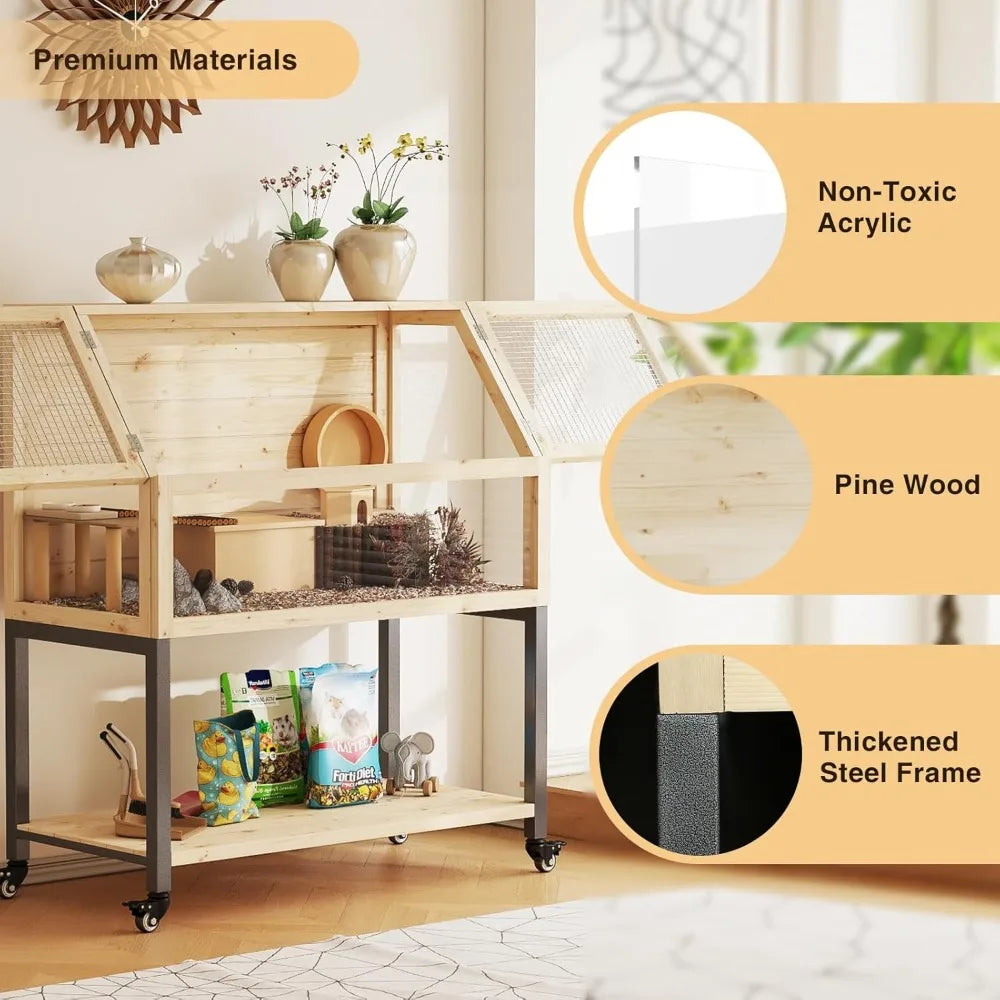 Wooden Hamster Cage with Storage Shelf