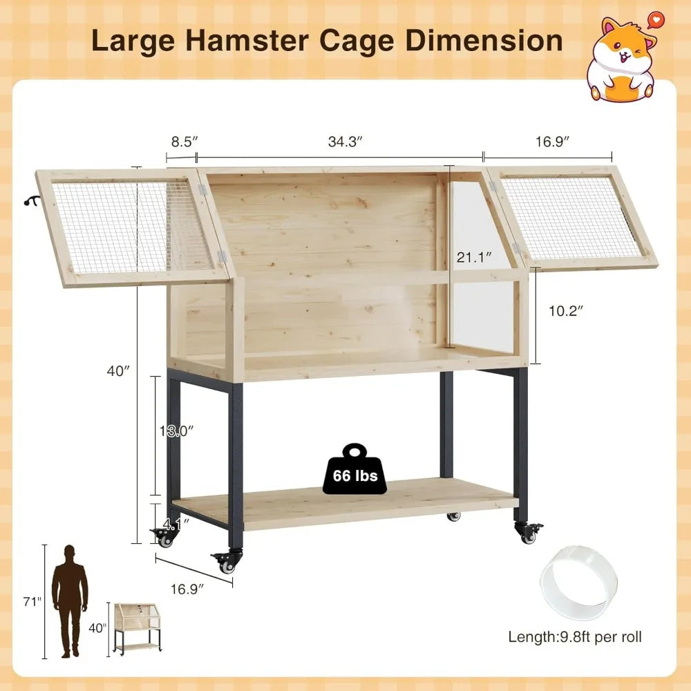 Wooden Hamster Cage with Storage Shelf