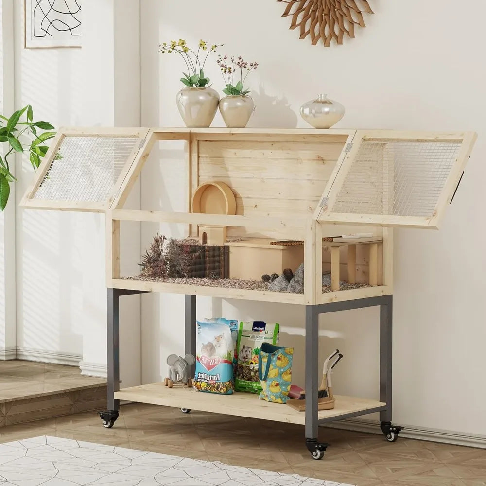 Wooden Hamster Cage with Storage Shelf