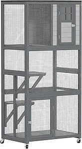 74" Wooden Catio Outdoor Cat House