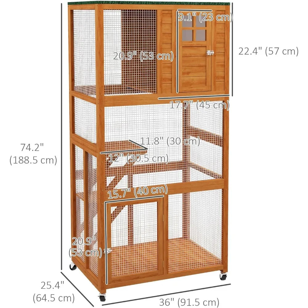 74" Wooden Catio Outdoor Cat House