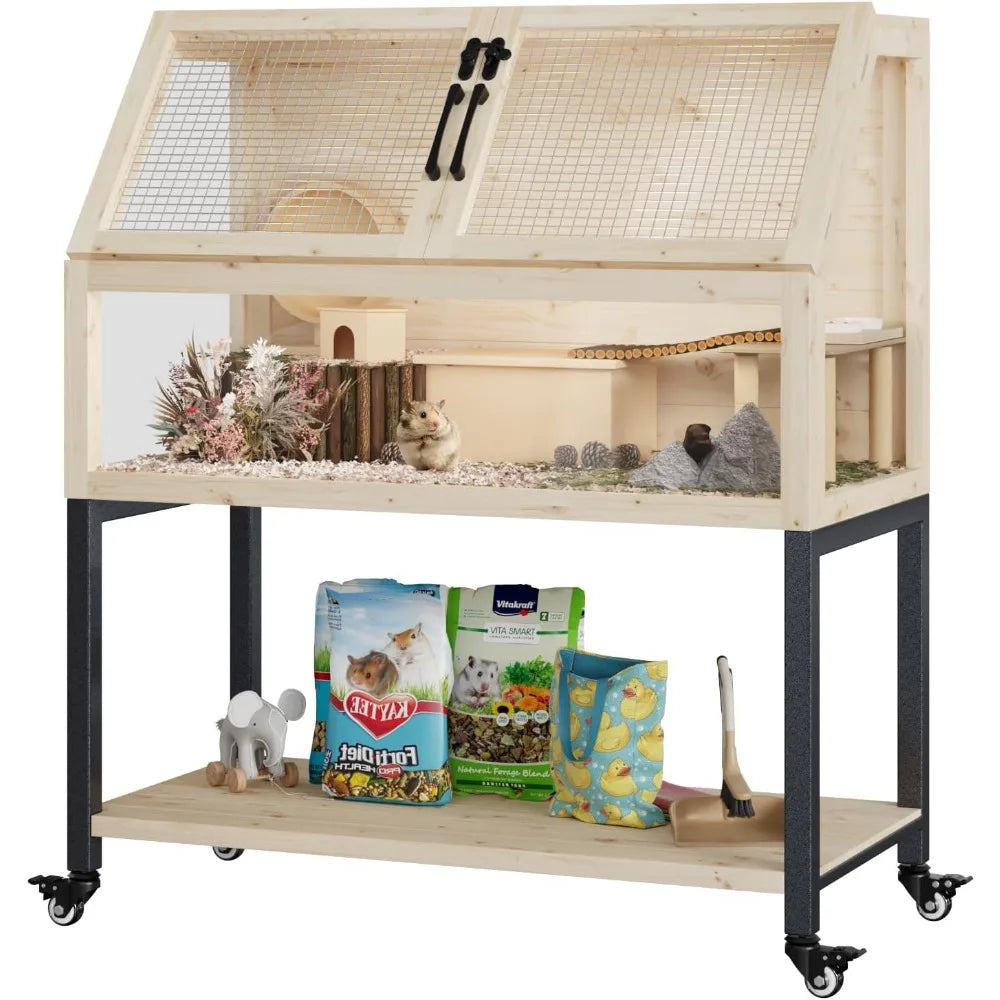 Wooden Hamster Cage with Storage Shelf
