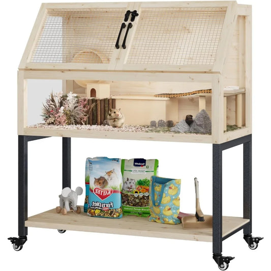 Wooden Hamster Cage with Storage Shelf