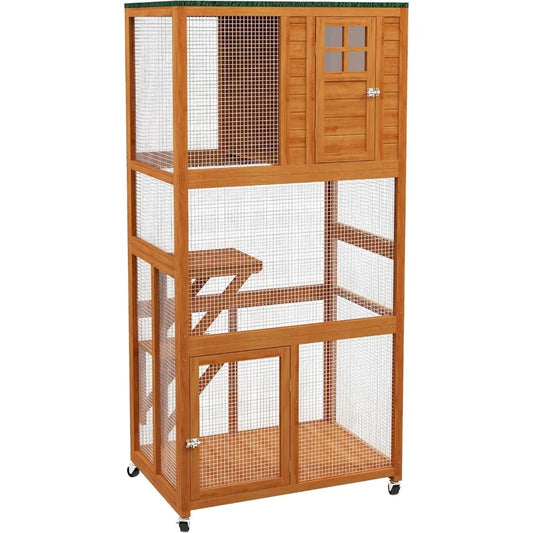 74" Wooden Catio Outdoor Cat House