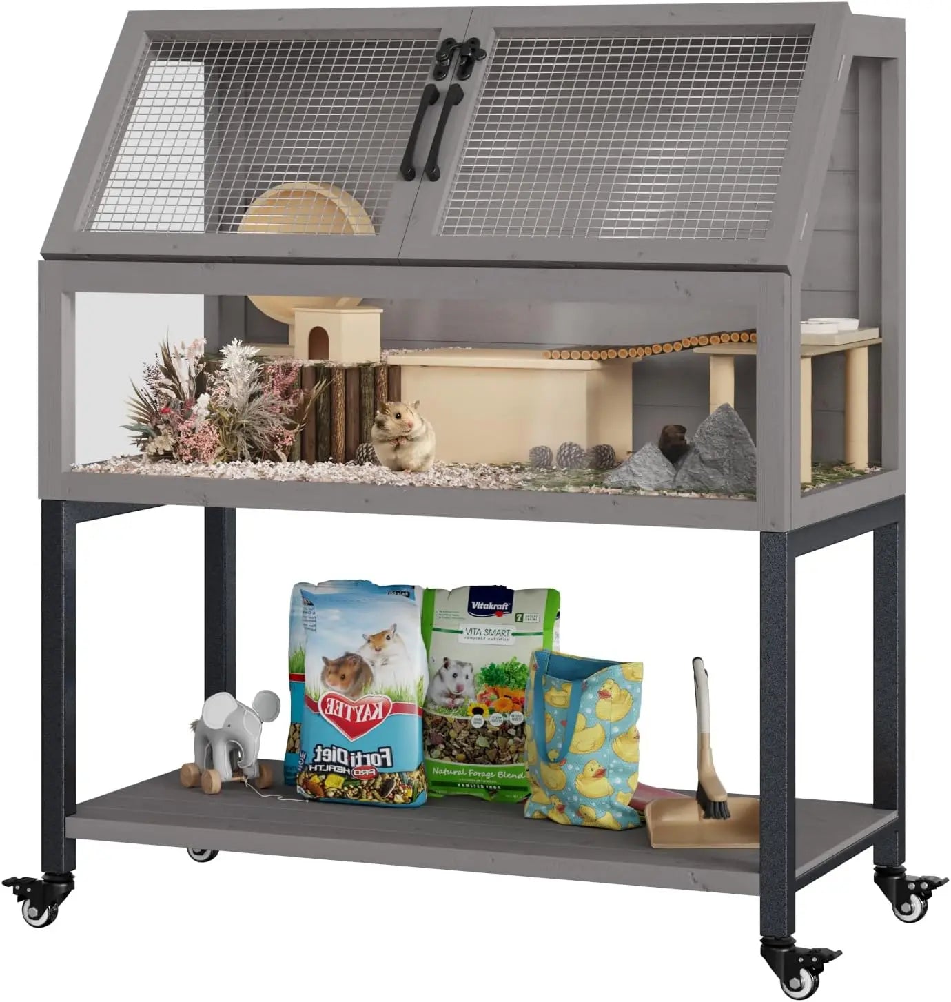 Wooden Hamster Cage with Storage Shelf