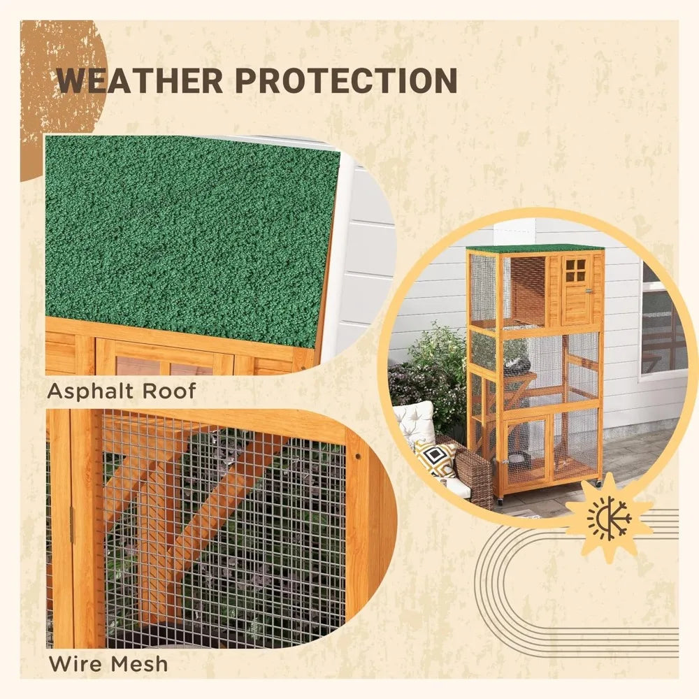 74" Wooden Catio Outdoor Cat House