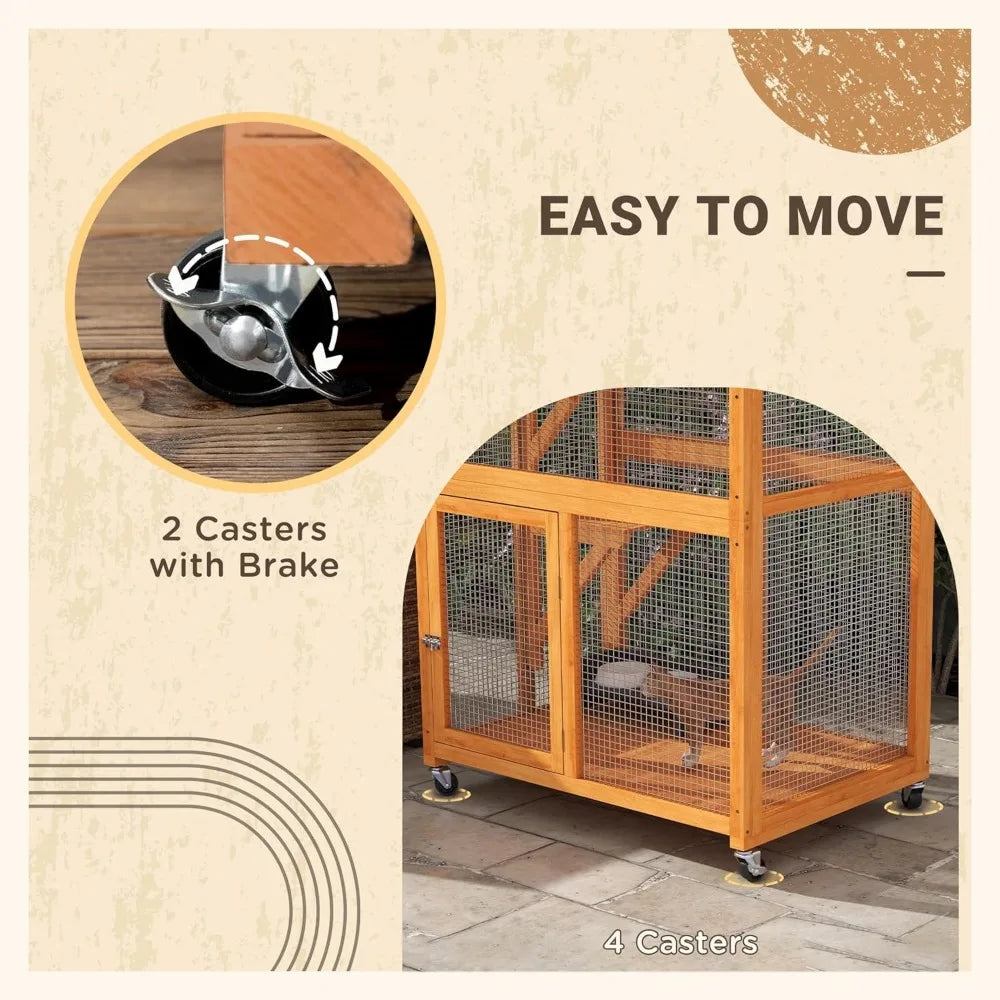 74" Wooden Catio Outdoor Cat House
