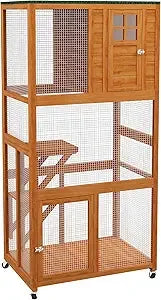 74" Wooden Catio Outdoor Cat House